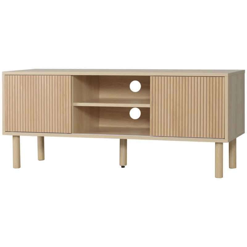 Modern TV Stand for TVs up to 50", TV Cabinet with Storage Shelves for Living Room, Natural