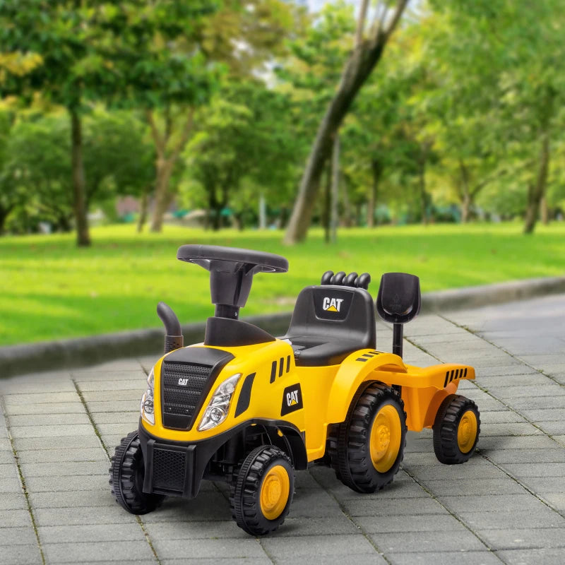 Qaba Caterpillar Licensed No Power Ride On Tractor with Shovel, Trailer