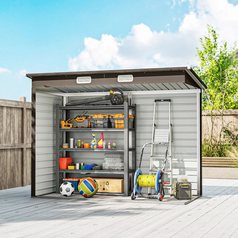 8 x 4FT Galvanized Garden Storage Shed, Metal Outdoor Shed with Double Doors and 2 Vents, Oak