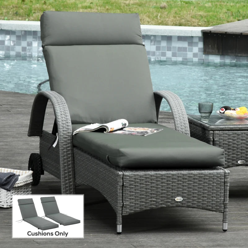 Outdoor Lounge Chair Cushion Set of 2, Non-Slip Chaise Lounge Cushions, Sun Lounger Pads, 77.2" x 21.7", Dark Grey