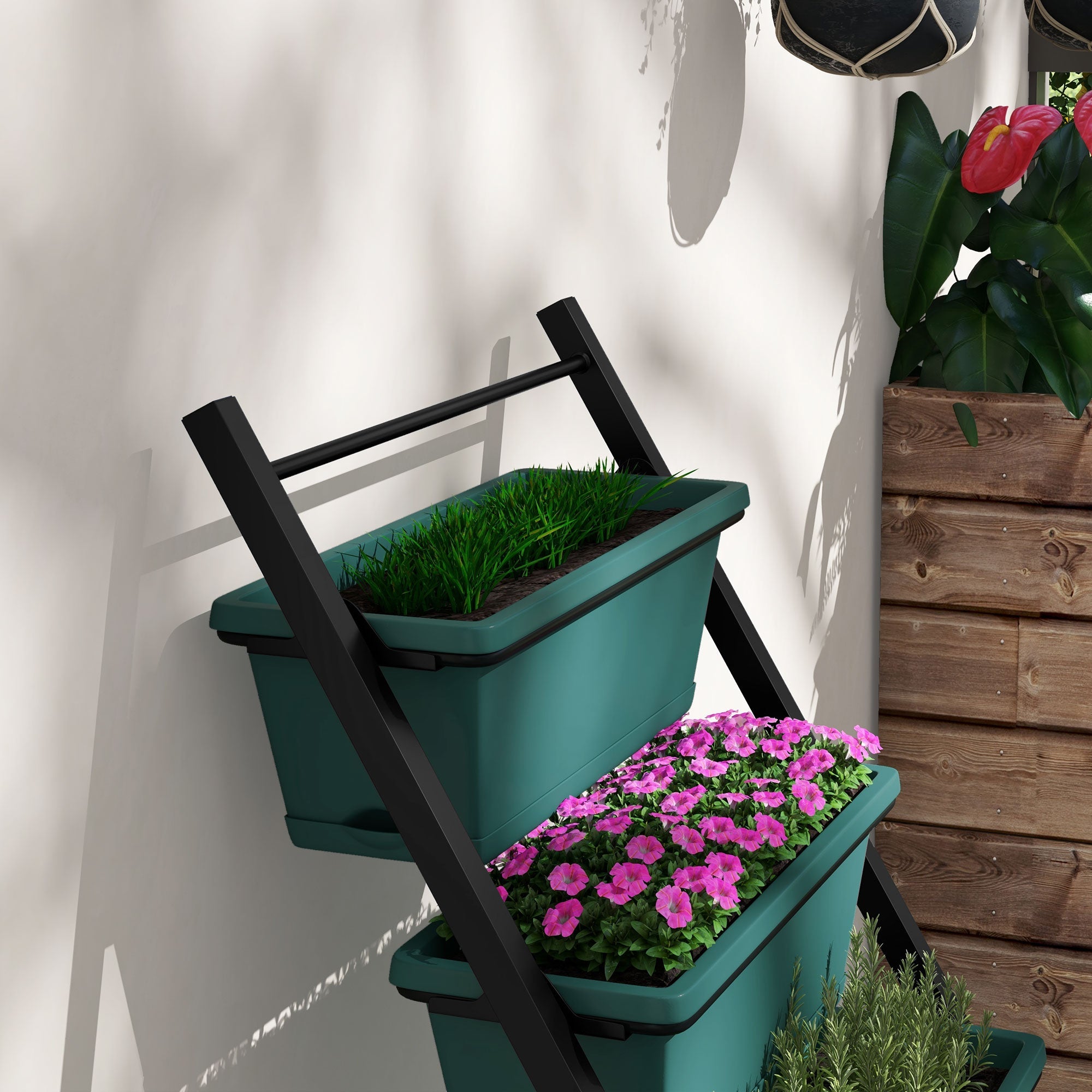 Outsunny 5-Tier Vertical Garden Planter Outdoor Plant Stand with 5 Container Boxes for Vegetables Flowers Green