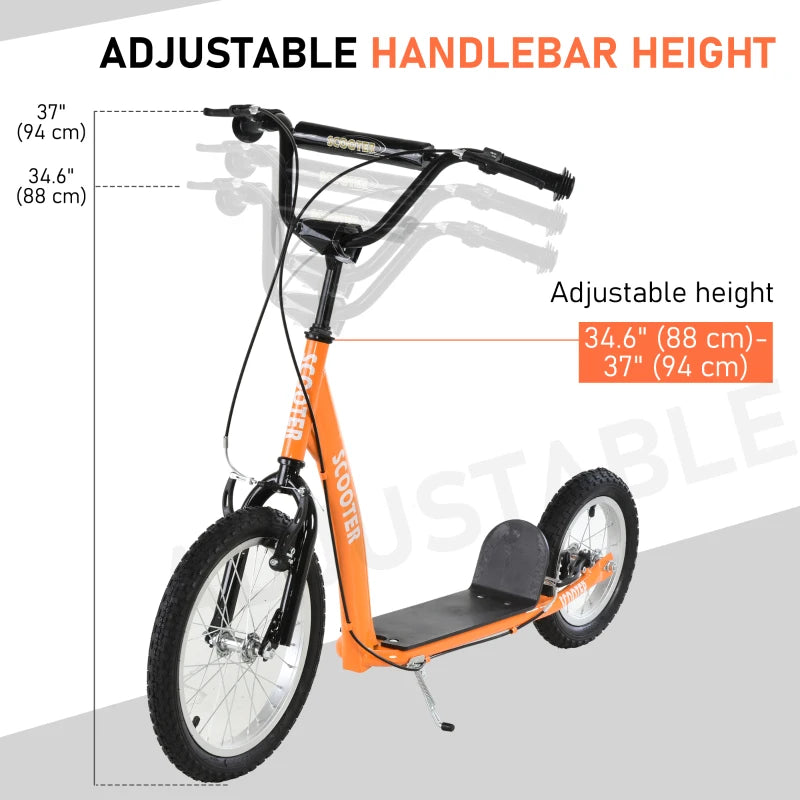 Aosom Kids Scooter with Adjustable Handlebar, Youth Kick Scooter with Dual Brakes, Inflatable Wheels, for Age 5+, Orange
