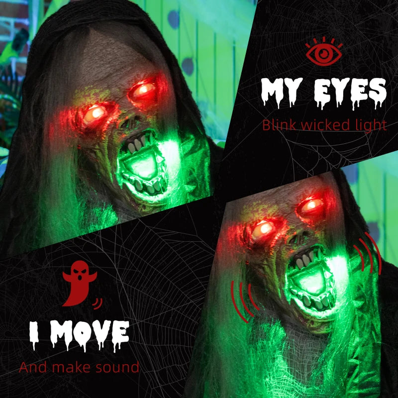 HOMCOM 6.4' Life-Size Winged Grim Reaper – Animated Halloween Decoration, Light-Up Eyes