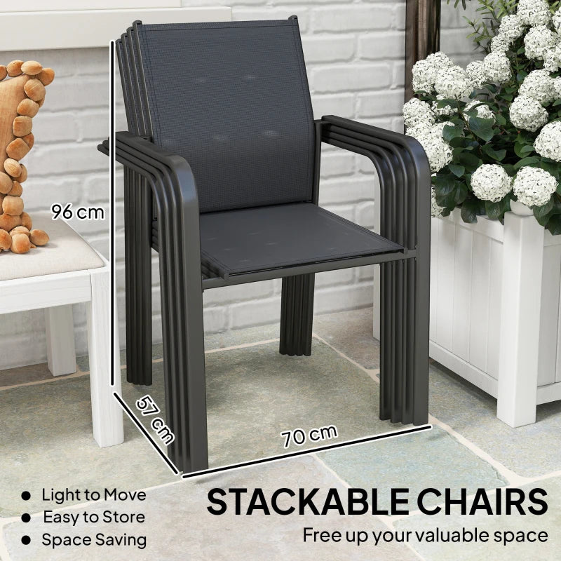 Stackable Patio Chairs Set of 4, Outdoor Dining Chairs with 20" Deep Seat, All Weather Breathable Mesh, Armrests, Black