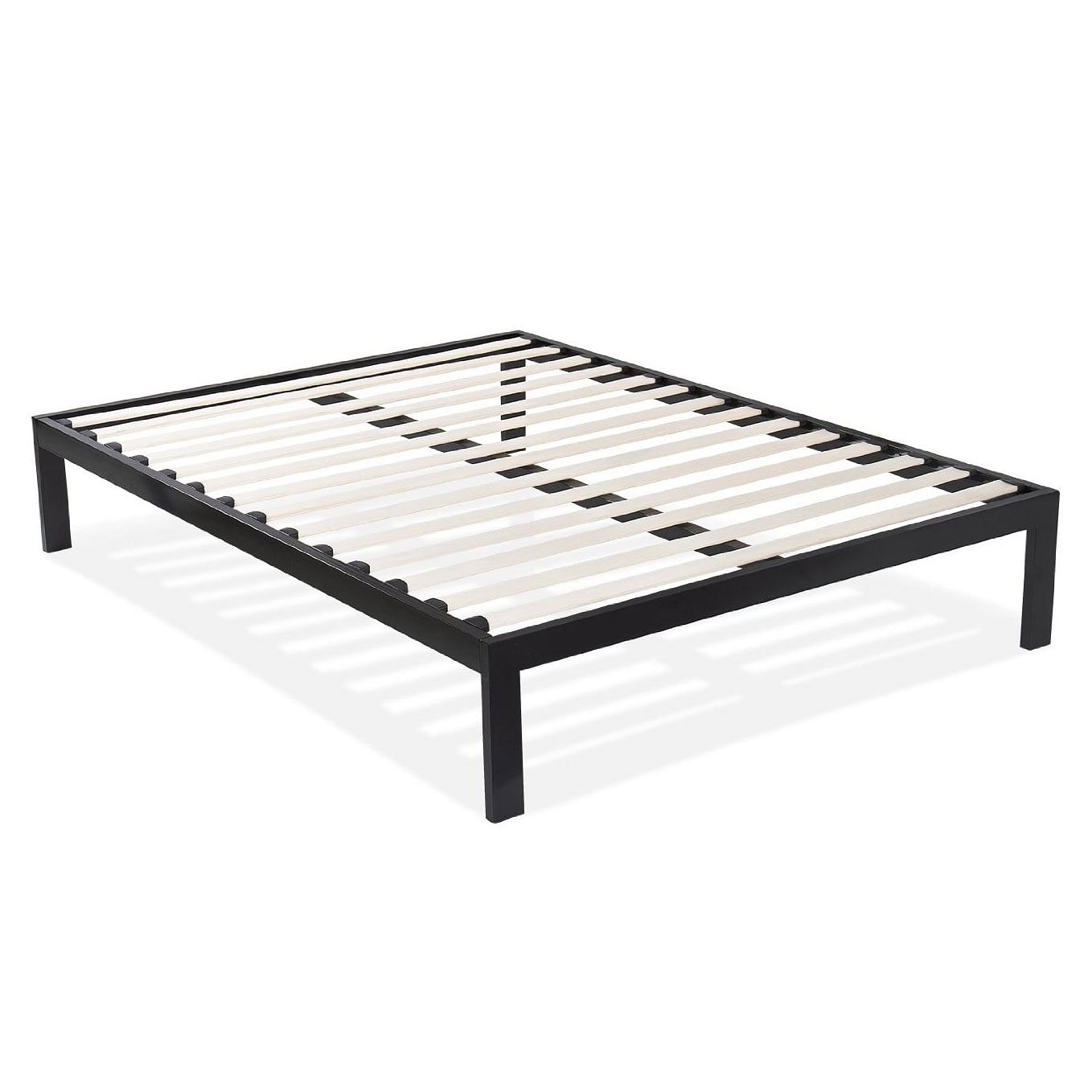 Queen size Modern Black Metal Platform Bed Frame with Wood Slats - Free Shipping
