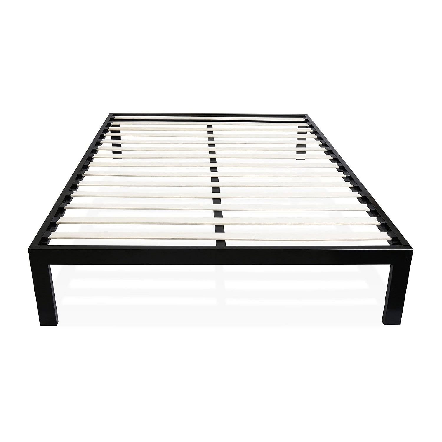 Queen size Modern Black Metal Platform Bed Frame with Wood Slats - Free Shipping