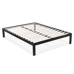 Queen size Modern Black Metal Platform Bed Frame with Wood Slats - Free Shipping