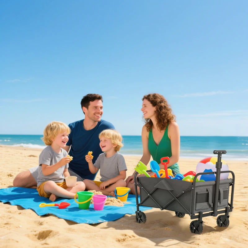 Collapsible Folding Garden Cart, Heavy Duty Lawn Wagon with Universal Wheels and Adjustable Handle, Grey