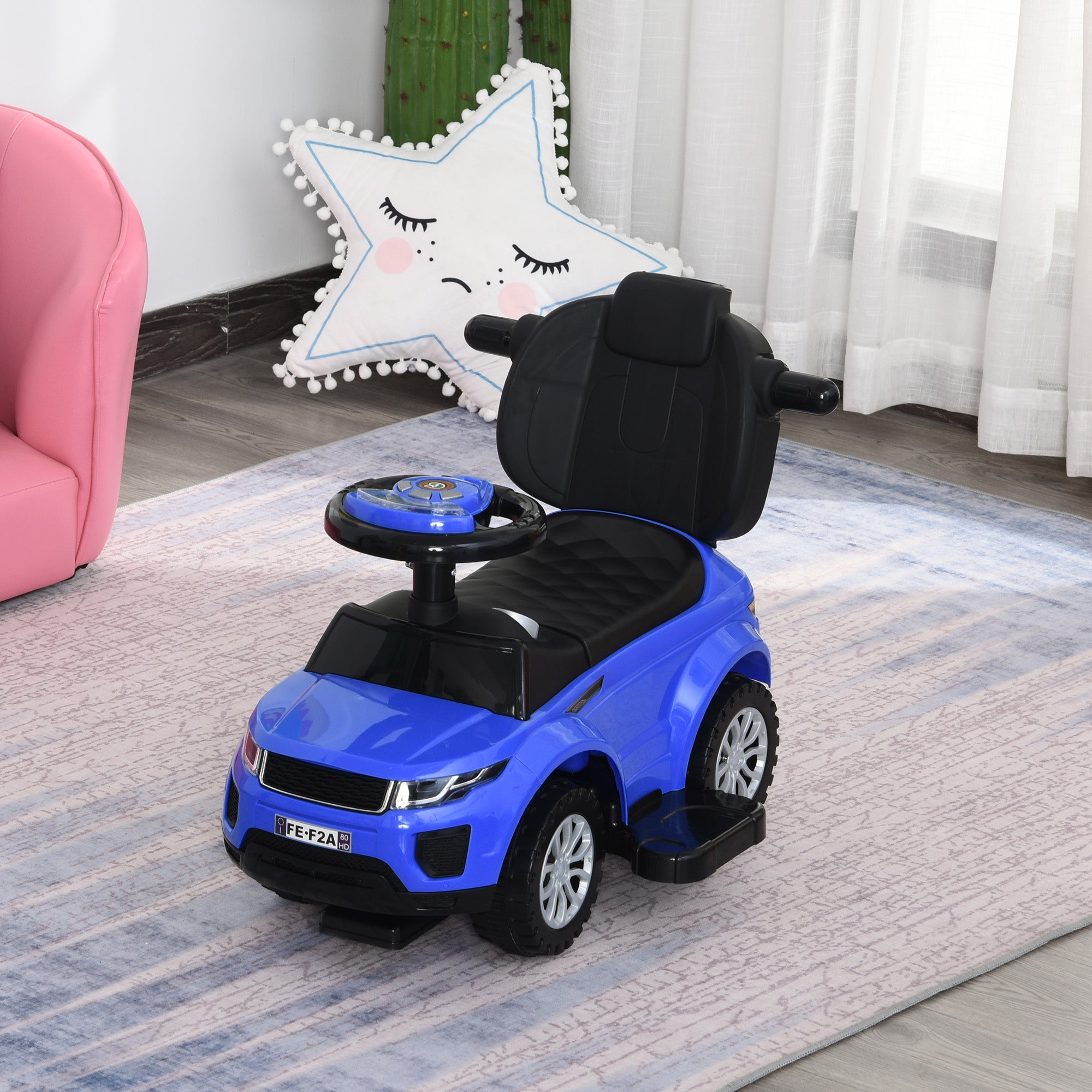 Aosom 3 In 1 Kid Ride on Push Car Stroller Sliding Walking Car with Horn Music Light for 1-3 Years Old Blue
