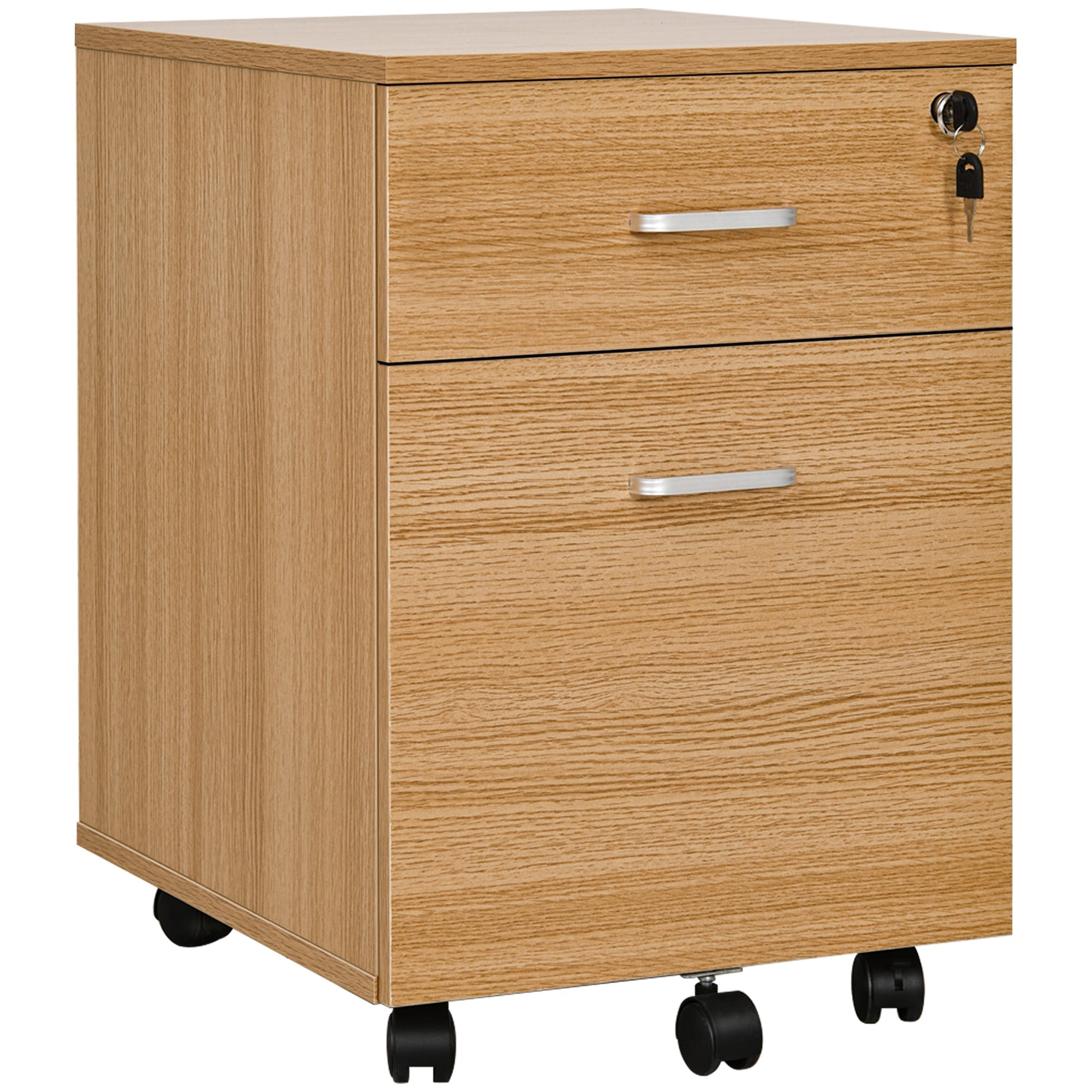 Vinsetto Filing Cabinet 2-Drawer with Lock, Mobile Rolling Office Storage, Natural Finish