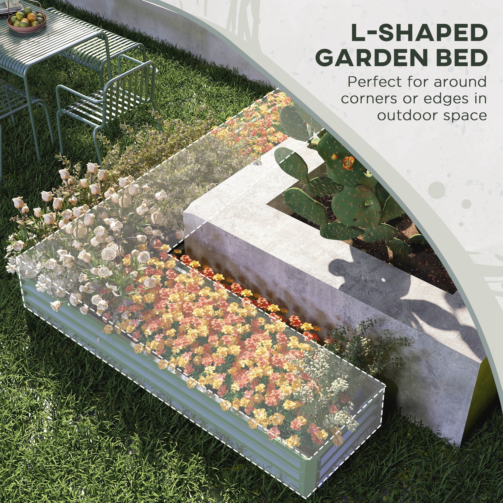 Outsunny Galvanized Raised Garden Bed Steel Planter Box with Rods for Vegetables Flowers Herbs 82" x 109" x 12" Green