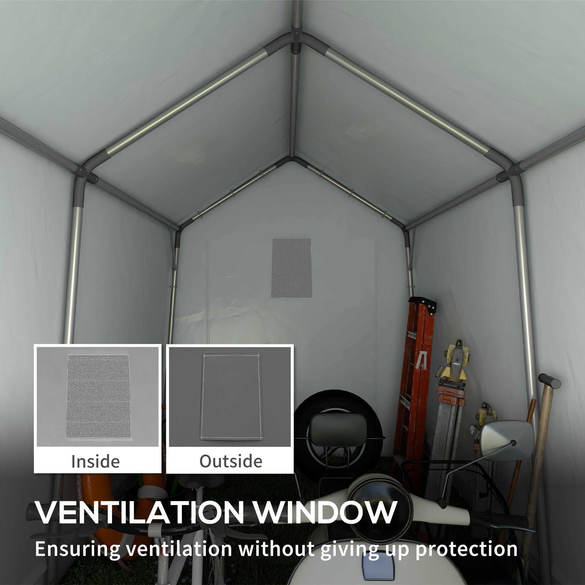 Outsunny 7' x 12' Outdoor Storage Shed Portable Garage with Roll-up Door for Motorcycle, Bike, Garden Tools, Dark Grey