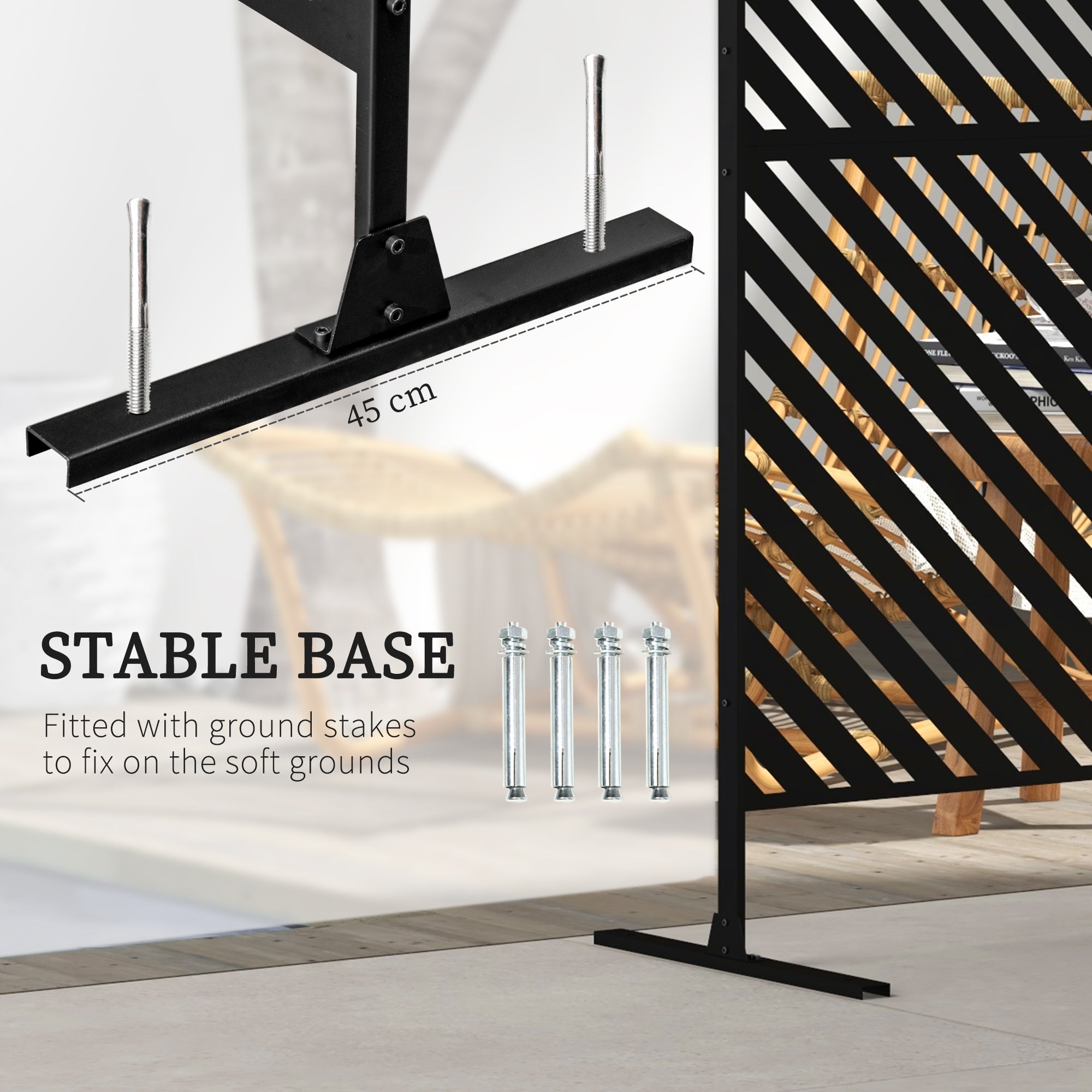 Outsunny 6.5FT Metal Outdoor Privacy Screen Divider with Stand Triangle Design Black