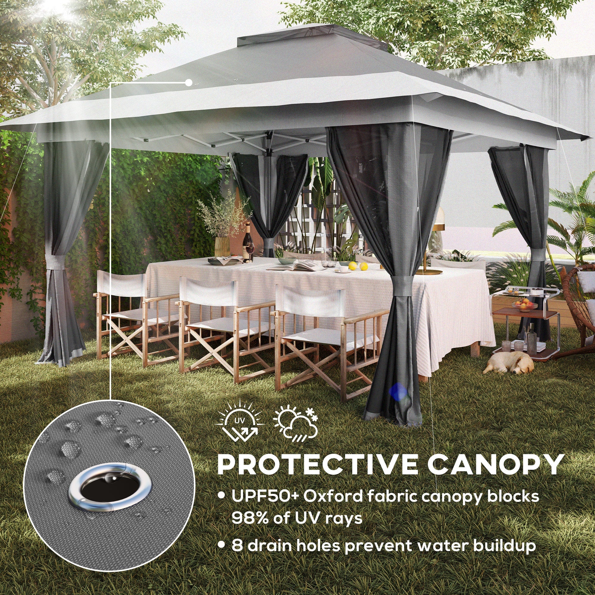 Outsunny 11.7' x 11.7' Pop Up Canopy Tent with Netting, UPF50+ Instant Sun Shelter with Wheeled Carry Bag and Sand Bags