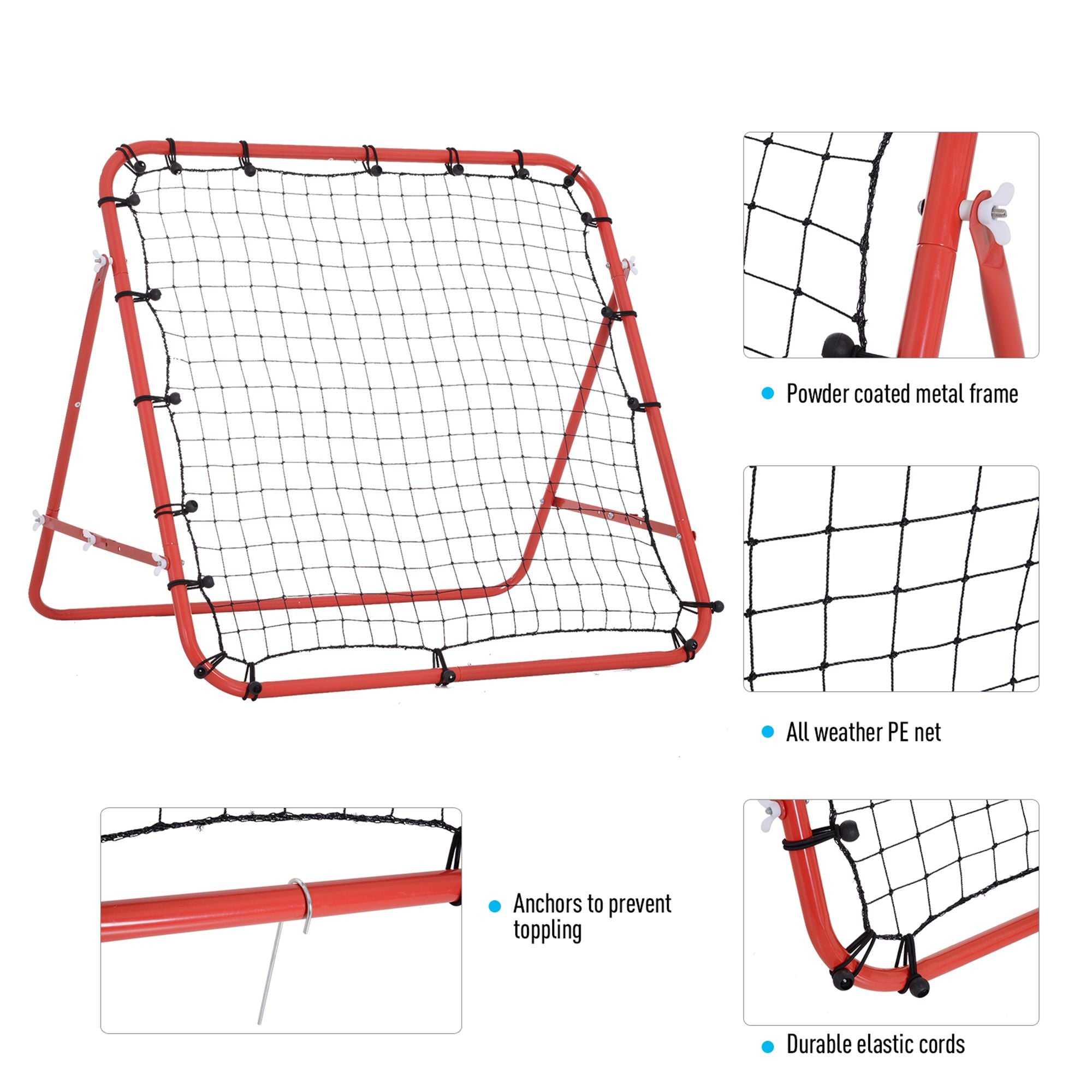 HOMCOM Kids Football Rebounder Net Training Soccer Kickback Target Goal Adjustable Red for Outdoor Play