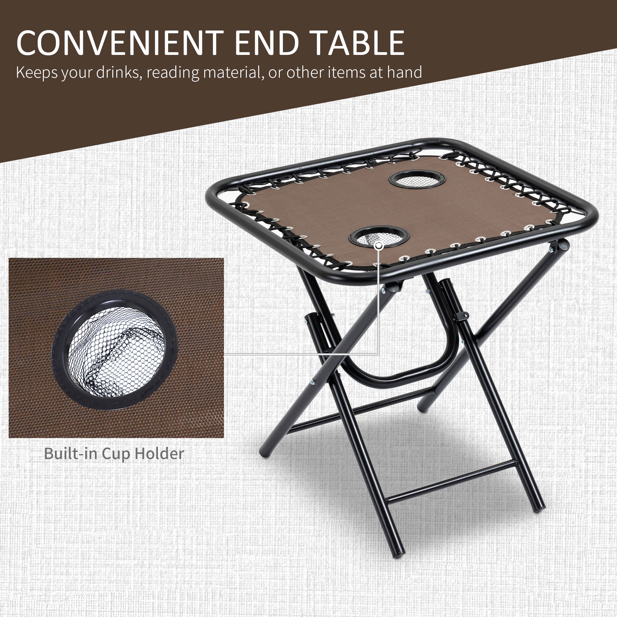 Outsunny Zero Gravity Chair Set of 2 Patio Chair with Side Table Cupholders and Pillows for Pool, Backyard, Lawn, Beach, Brown