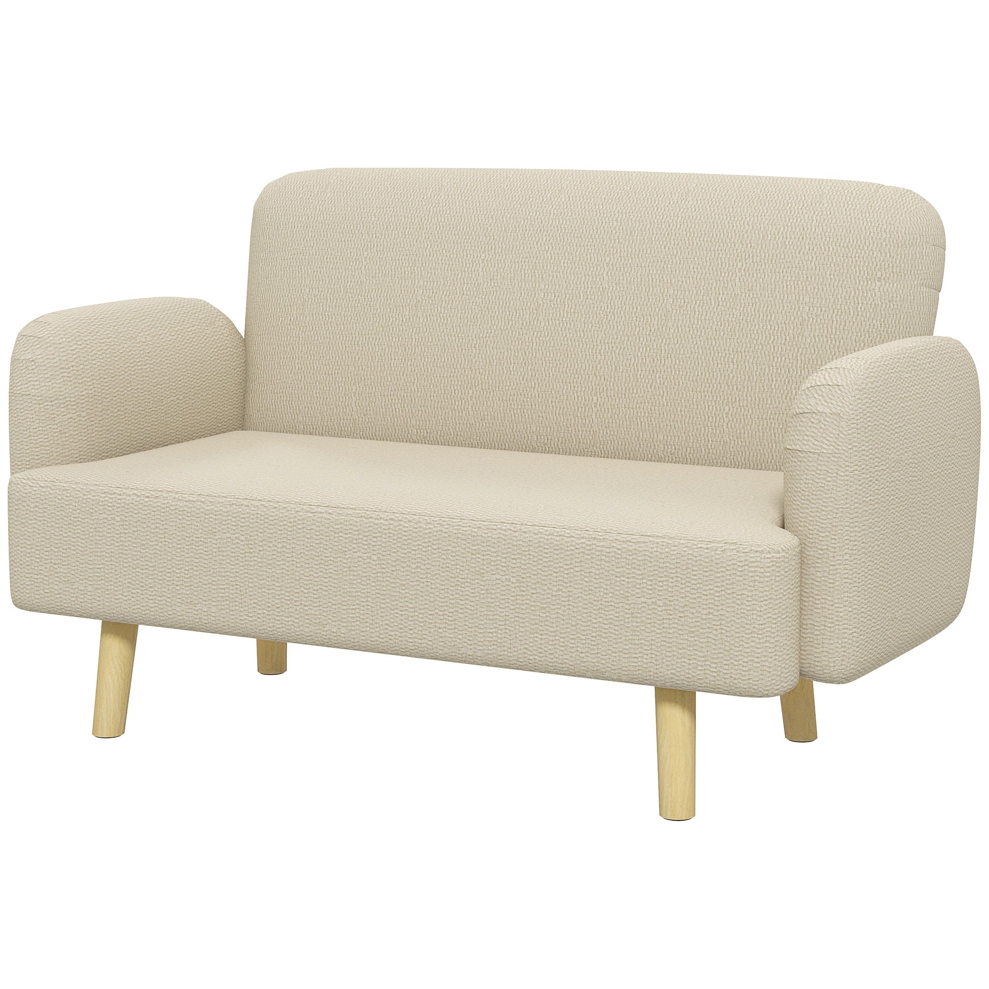 HOMCOM Velvet Feel Fabric 2 Seater Sofa, Small Sofa Loveseat with 8.3" Thick Padding and Wood Legs, Cream White