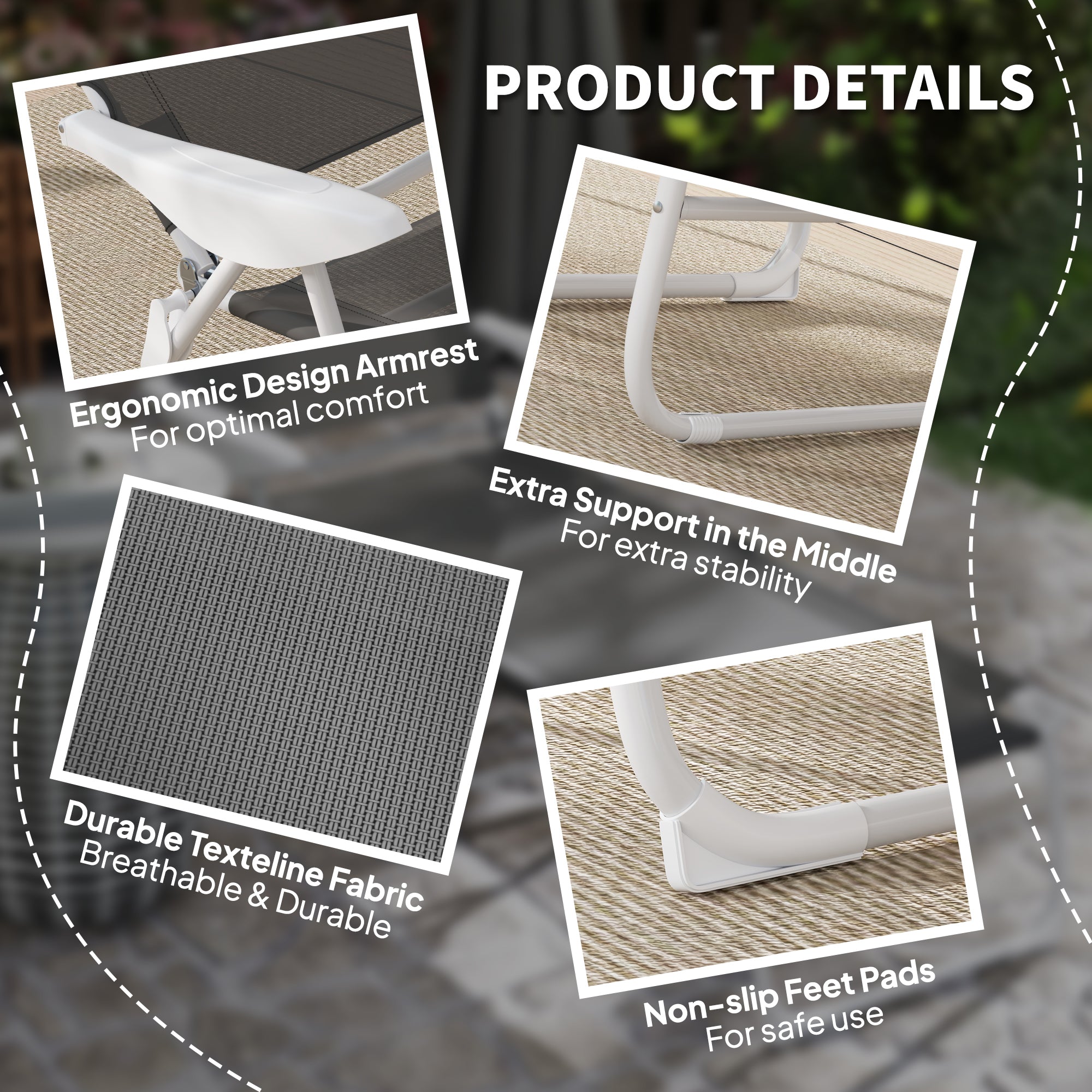 Outsunny Outdoor Sun Lounger, Folding Chaise Lounge with 4-level Adjustable Backrest, Charcoal Grey