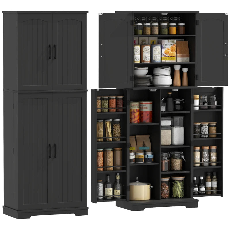 Tall Pantry Cabinet, 64" Storage Cabinet with Adjustable Shelves and 8 Door Spice Racks for Kitchen, Dining Room, Black