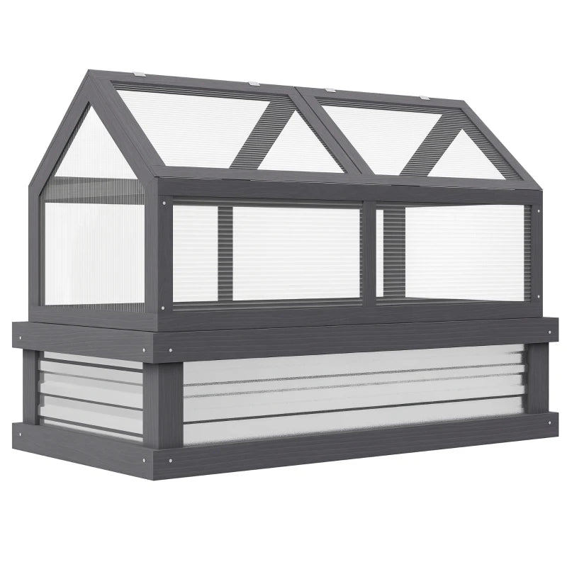 Raised Garden Flower Bed Kit with Greenhouse, Wooden Cold Frame Planter with Open Roofs, 48" x 24" x 32", Grey