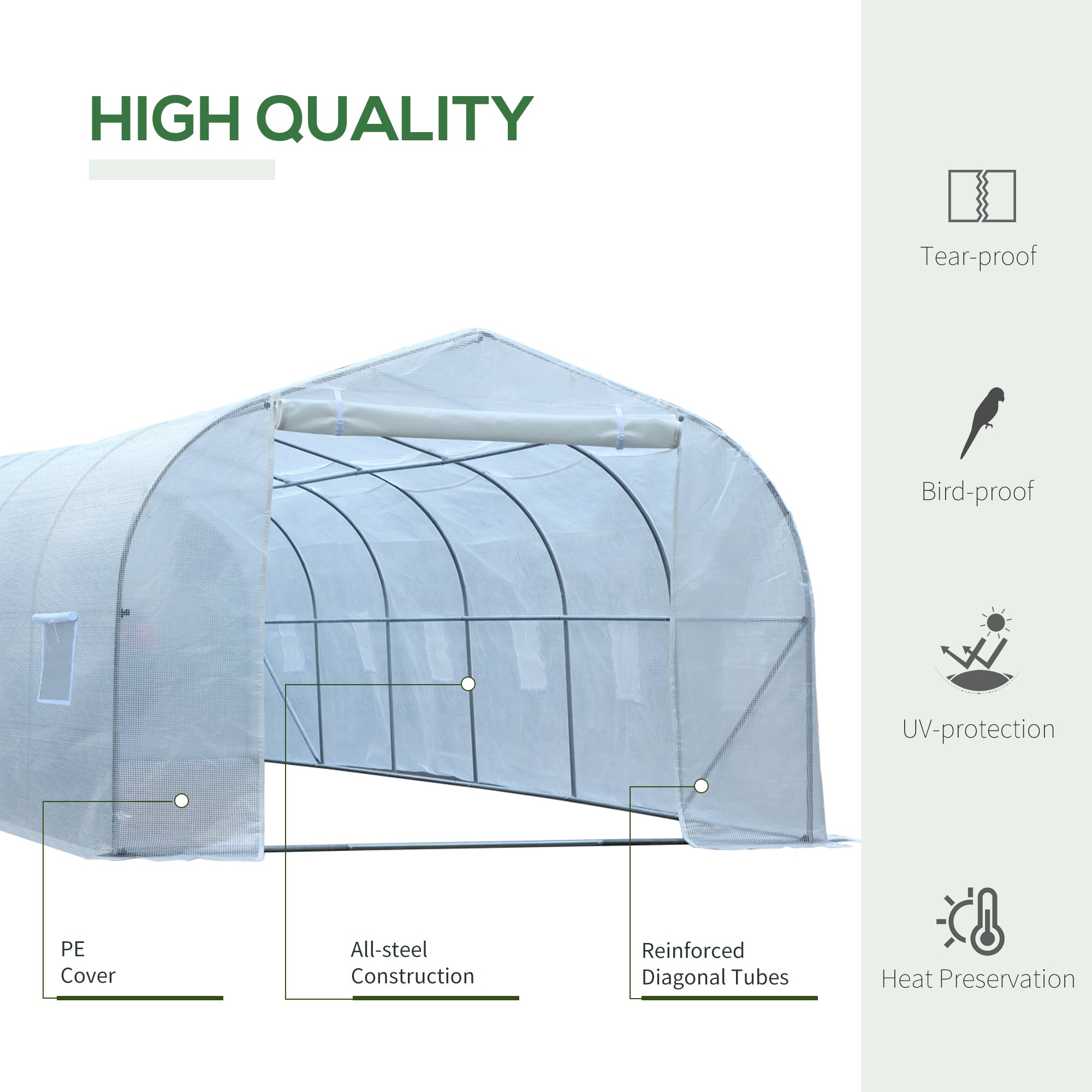 Outsunny 26'L x 10'W x 6.8' H Large Steeple Walk-In Greenhouse Hoop House Tunnel Grow Tent Premium Steel Frame White