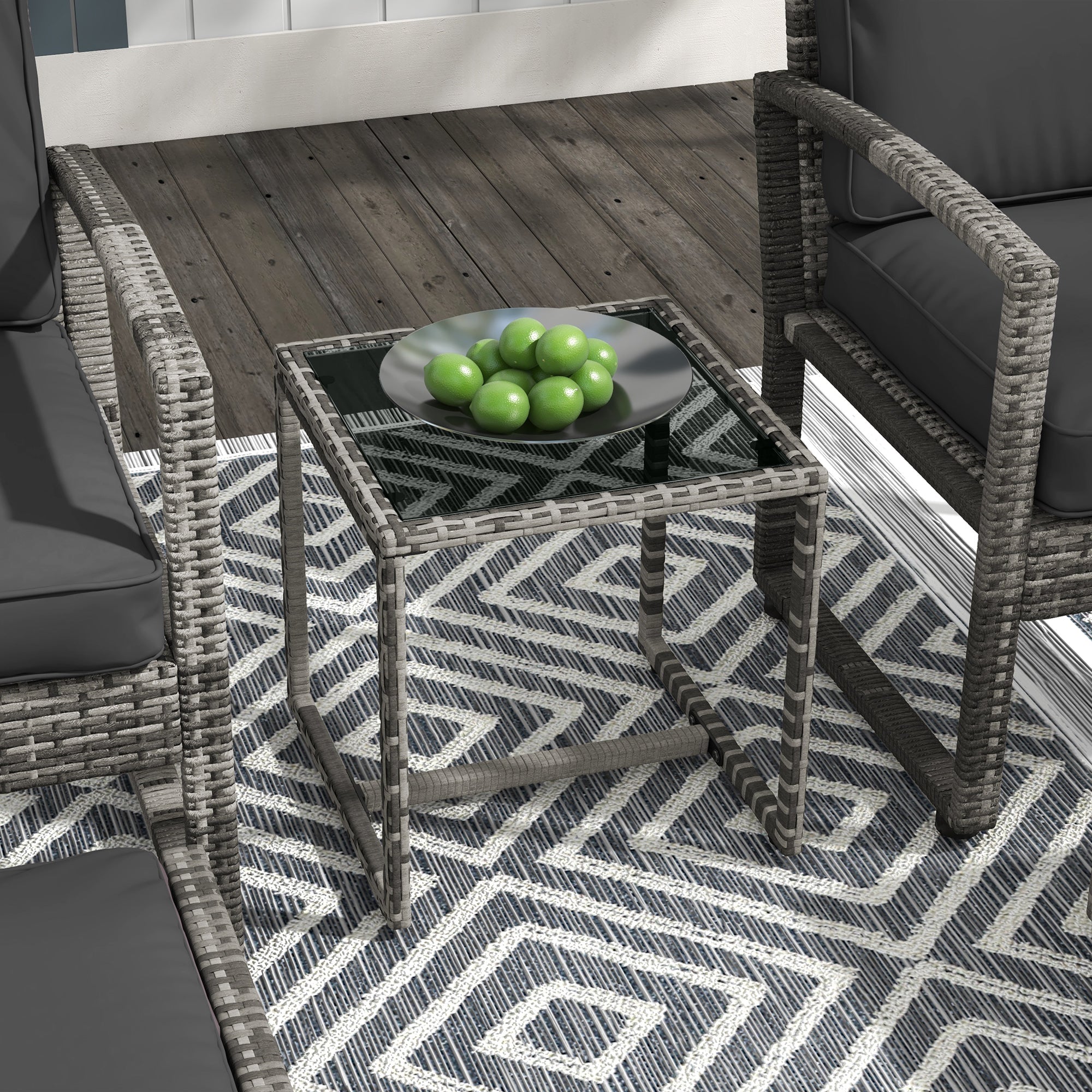 Outsunny 5Pc Patio Set with Armchair Stool Table Cushions Wicker Conversation Sofa Outdoor Garden Furniture