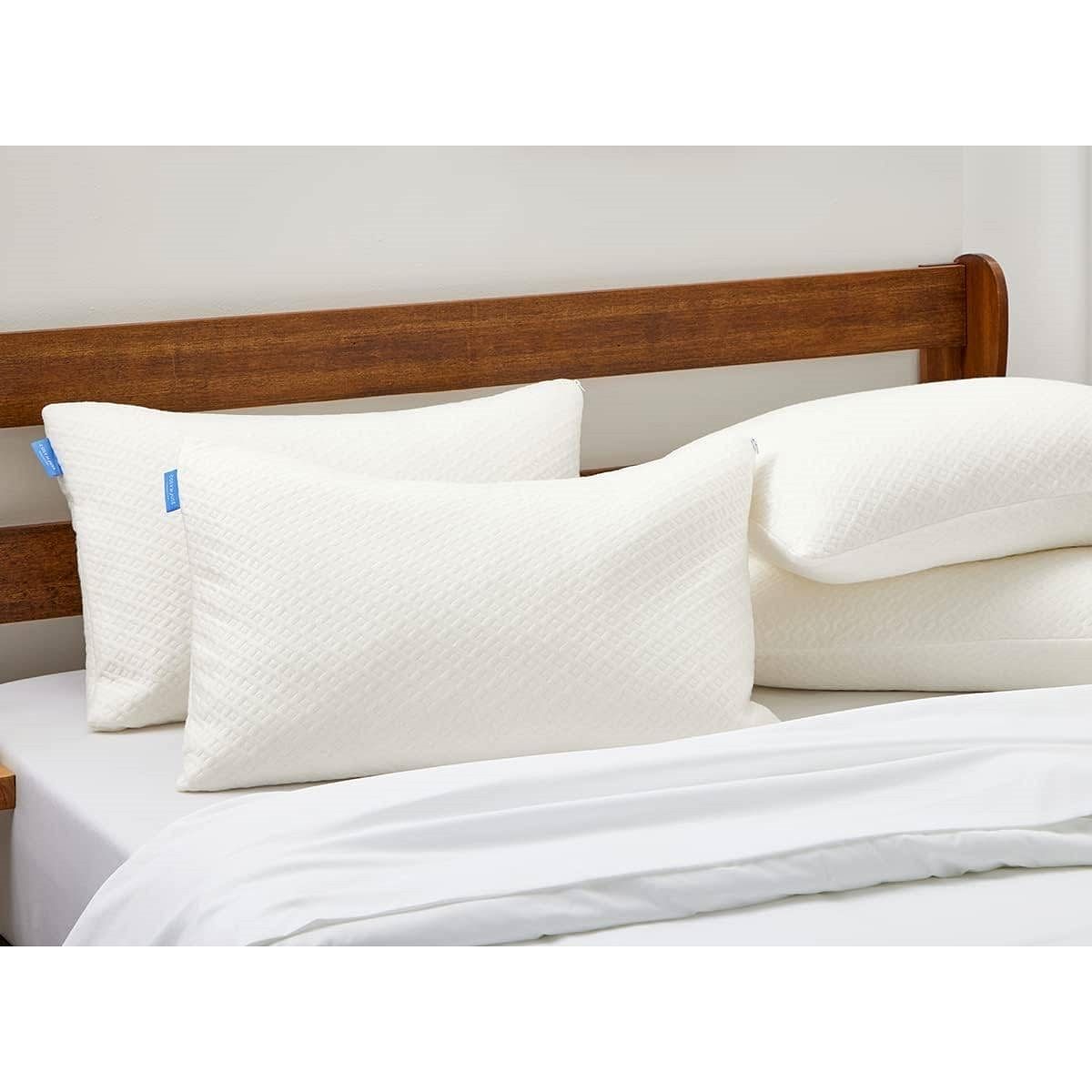 Set of 2 Queen Shredded Memory Foam Pillows with Luxury Bamboo Breathable Cover - Free Shipping