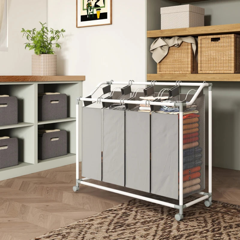 Laundry Hamper with Wheels, 160L Laundry Basket with 4 Removable Bags for Bedroom, Bathroom, Grey