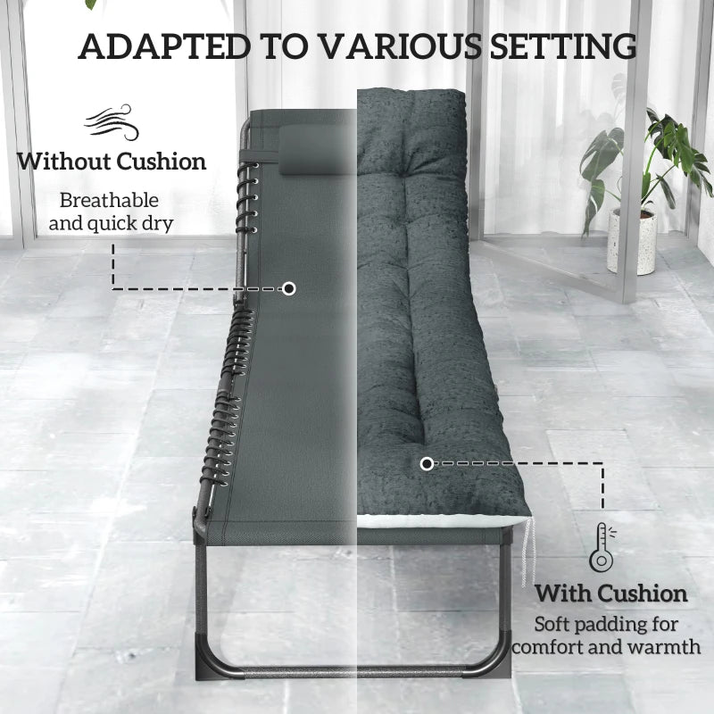 Outdoor Lounge Chair Set of 2, Folding Chaise Lounge Tanning Chair with Cushion, Side Pocket, Grey