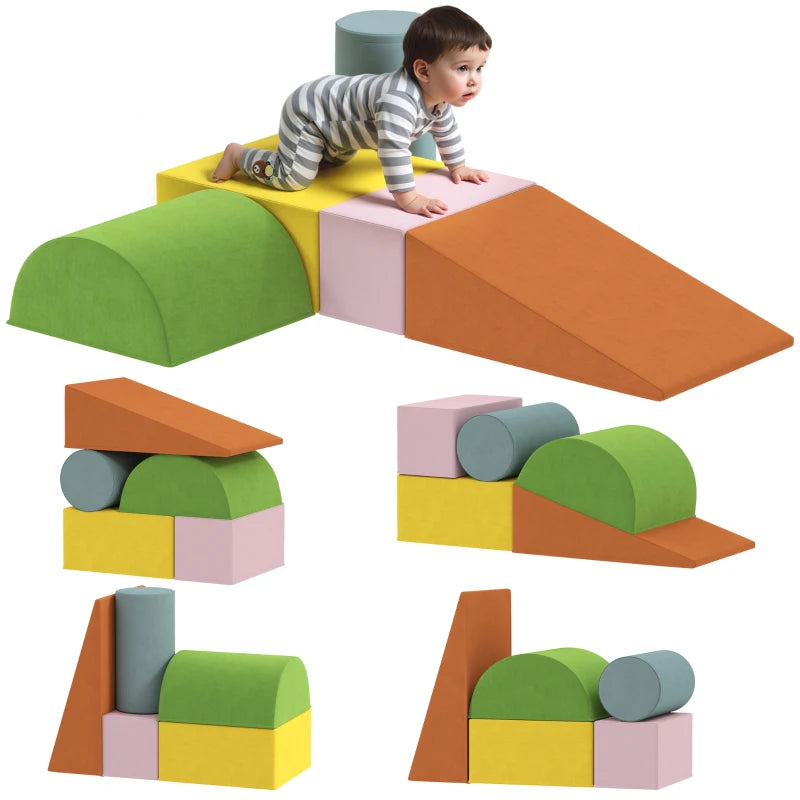 Qaba Climbing Toys for Toddlers with Removable Cover, Indoor Activity Play Set for Crawling, Sliding, Orange/Green