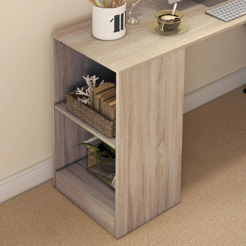 55" Corner Computer Desk, 360° Rotating L-Shaped Desk, Home Office Workstation with 3-Tier Shelves, Bookshelf