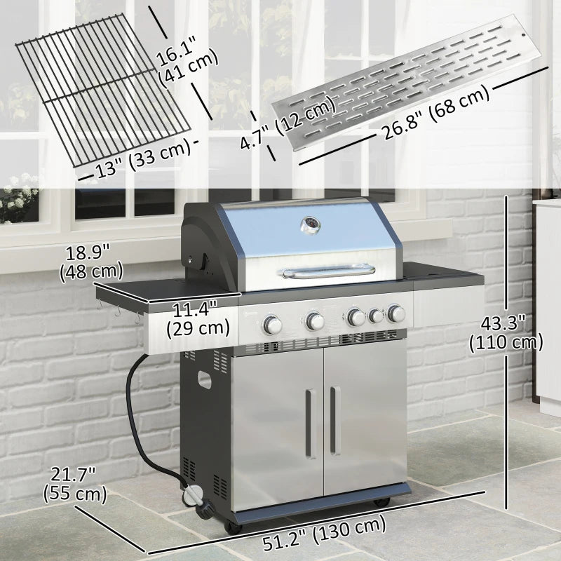 🔥 4+1 Burner Liquid Propane Gas Grill – Outdoor BBQ with Side Burner (Silver)