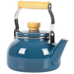 1.5 Qt. Steel Teapot Kettle w/ Blue White Glossy Enamel Coating and Wood Handle - Free Shipping