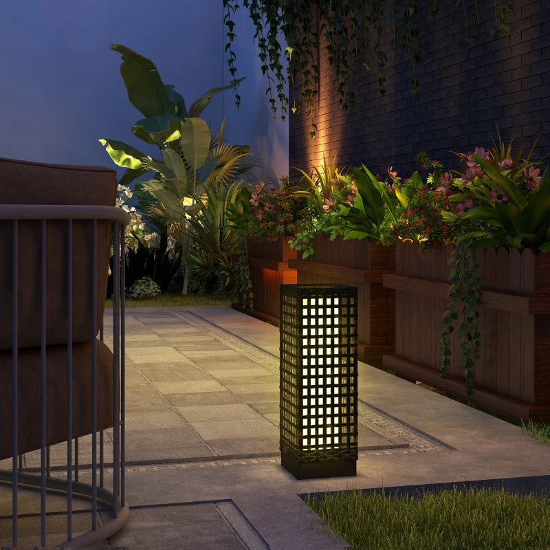 Wicker Solar Outdoor Lamp, Decorative Floor Lamp with Auto On/Off LED Lights, IP44 for Patio, Porch, Pathway, Black