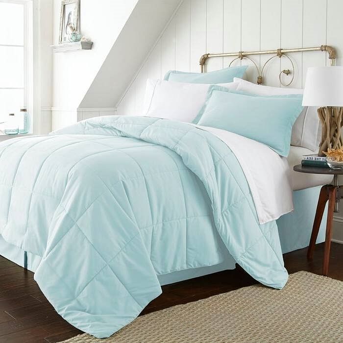 Queen Microfiber 6-Piece Reversible Bed-in-a-Bag Comforter Set in Aqua Blue - Free Shipping