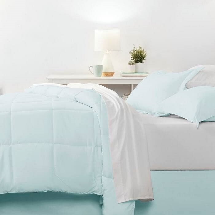 Queen Microfiber 6-Piece Reversible Bed-in-a-Bag Comforter Set in Aqua Blue - Free Shipping
