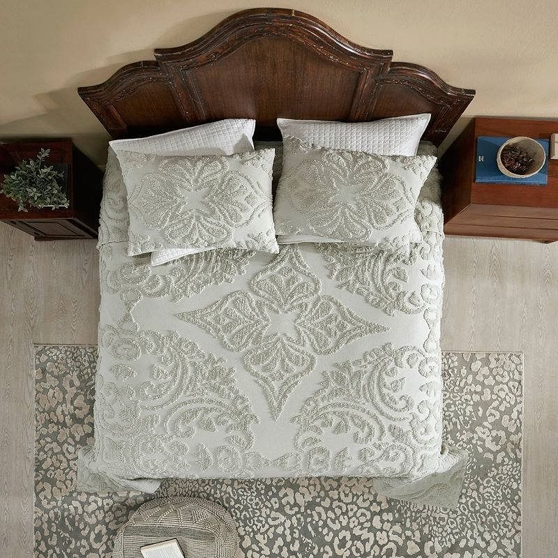 Queen Size 100-Percent Cotton Chenille 3-Piece Coverlet Bedspread Set in Sage - Free Shipping