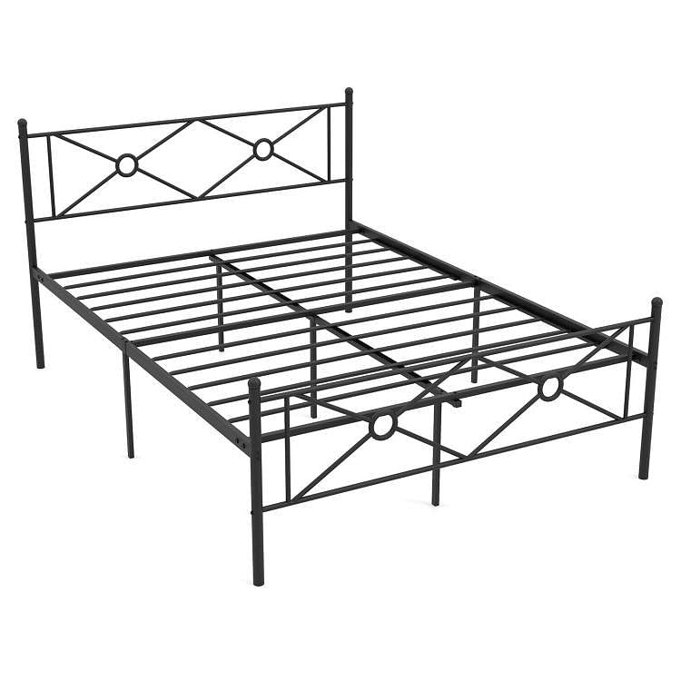Queen Size Modern Black Metal Headboard & Footboard Platform Bed Frame - Free Shipping