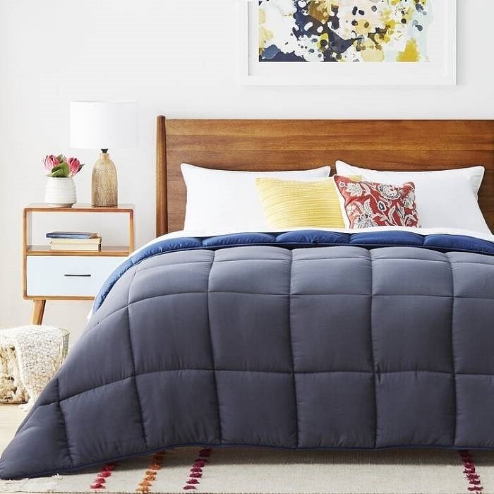 Queen All Seasons Grey/Navy Reversible Polyester Down Alternative Comforter - Free Shipping