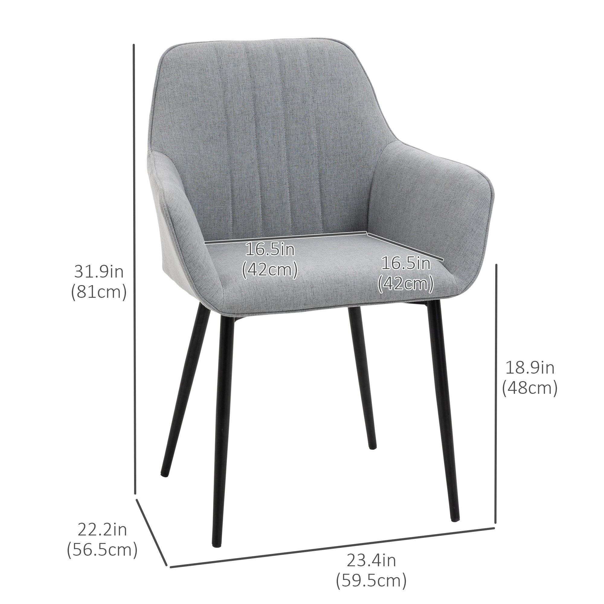 HOMCOM Dining Chairs Set of 2 Upholstered Linen Fabric Accent Chair Metal Legs Comfortable Seating Light Grey