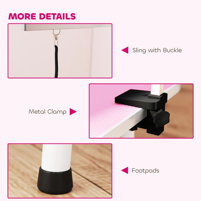 Foldable Pet Grooming Table for Dogs Cats with Adjustable Arm, Non-slip Surface, Pink