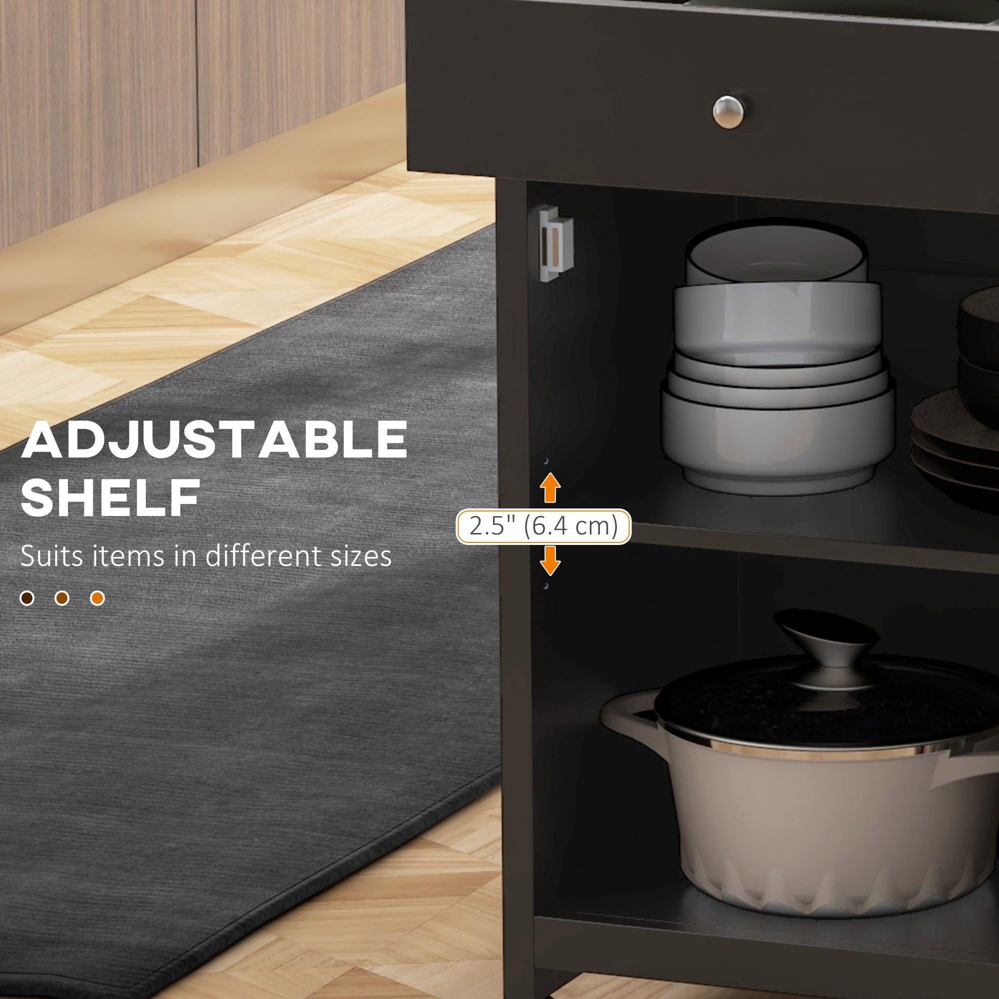 HOMCOM Kitchen Mobility: 26.4"x18.9"x34.1" Rolling Island with Drawer, Adjustable Shelf, Towel Rack, Black Finish