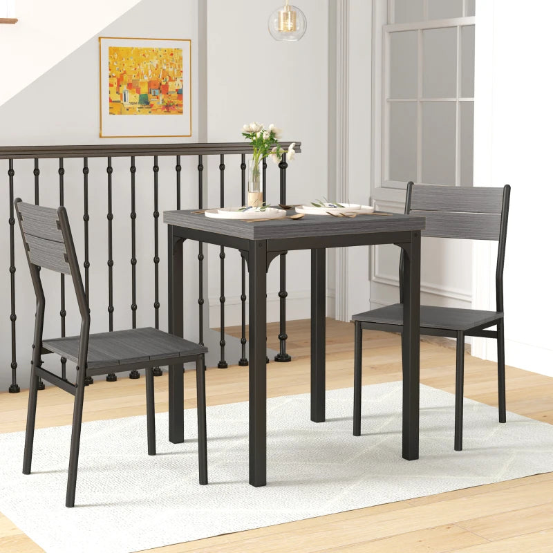 Dining Table Set for 2, 3 Piece Kitchen Table and Chairs with Metal Legs for Small Spaces, Grey Wood Effect