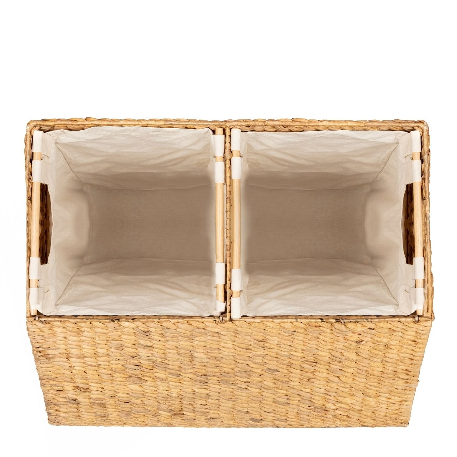 Natural 2-Bin Handwoven Hyacinth Linen Liner Laundry Hamper w/ Handles - Free Shipping