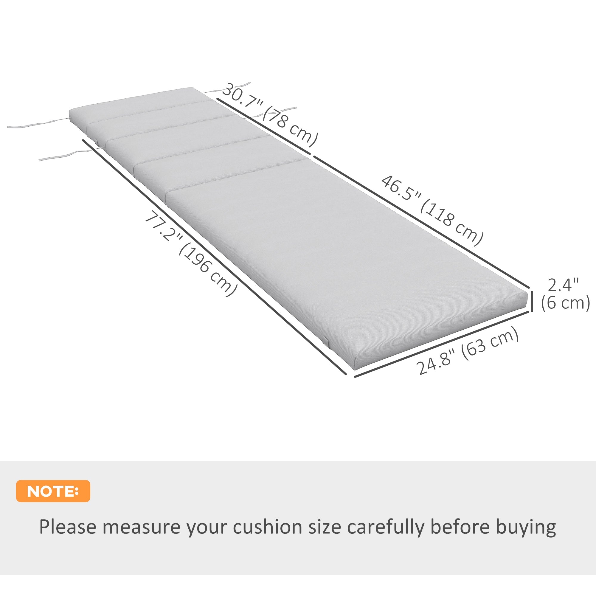 Outsunny Patio Chaise Lounge Chair Cushion Replacement Sun Lounger Pads with Headrest and Ties, Light Grey