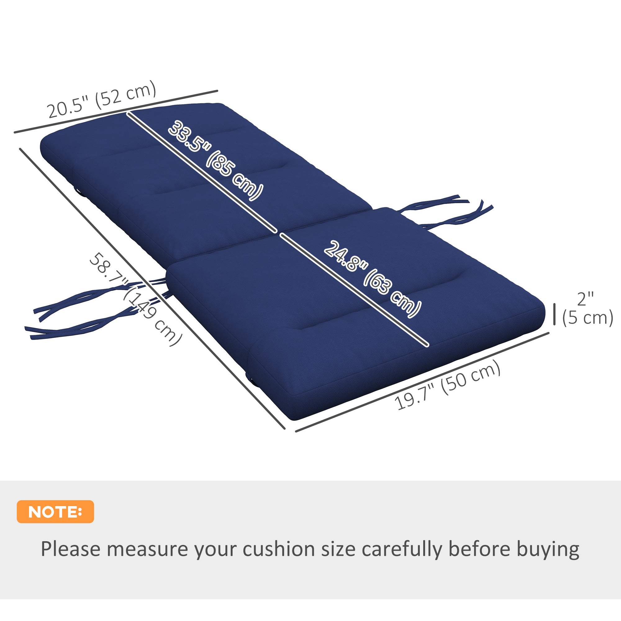 Outsunny Blue Cushion for Adirondack Patio Chairs, Comfortable Replacement with Back and Ties