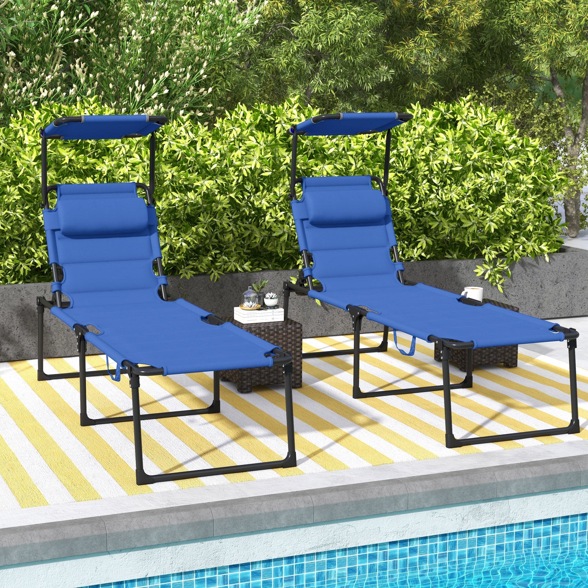 Outsunny Adjustable Folding Chaise Lounge Chair with Sunroof Quick Dry for Patio Blue