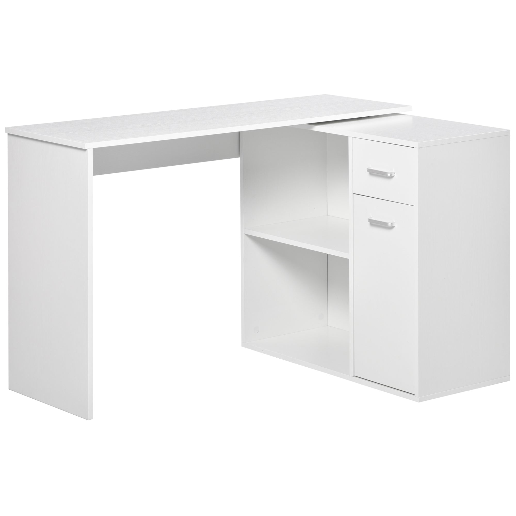 HOMCOM L Shaped Desk Corner Computer Table with Storage Cabinet Shelf Study Writing Home Office White