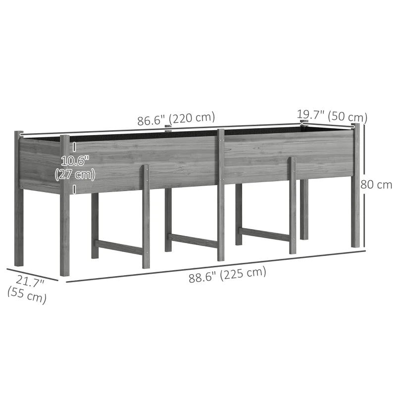 Wooden Raised Garden Bed Planter, Large Elevated Planter Box with Legs, Bed Liner and Drain Holes, Grey