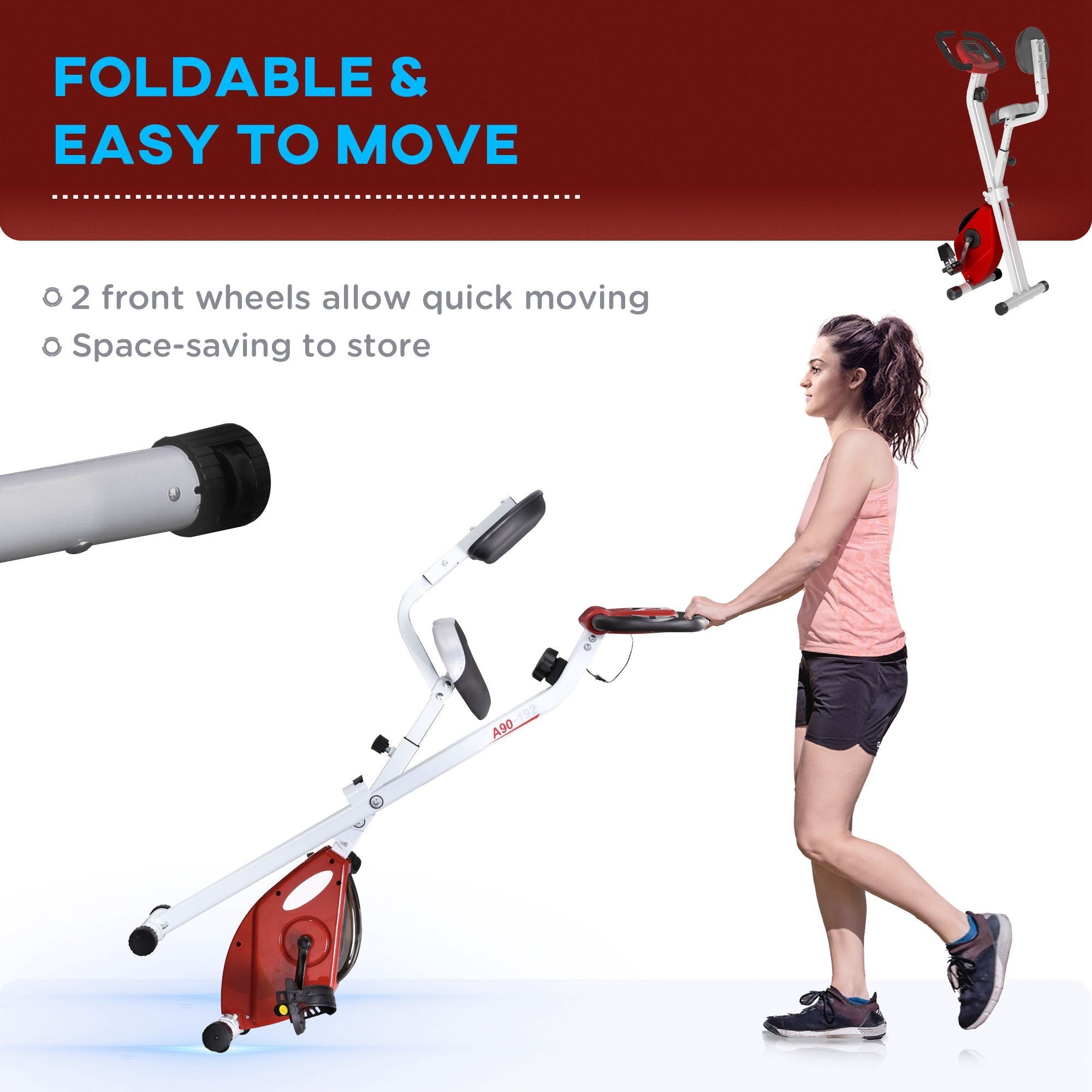 Soozier Cycle Supremacy: Foldable Upright Exercise Bike with 8 Magnetic Resistance Levels, Red